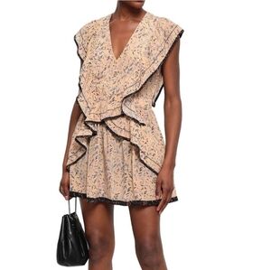 100% Silk Crepe de Chine Print Ruffle Mini Dress Silk 2